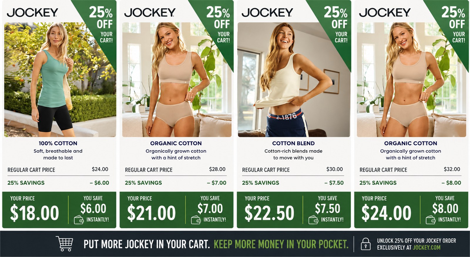 Jockey women's comfort essentials, 25% off with code JOCKEY